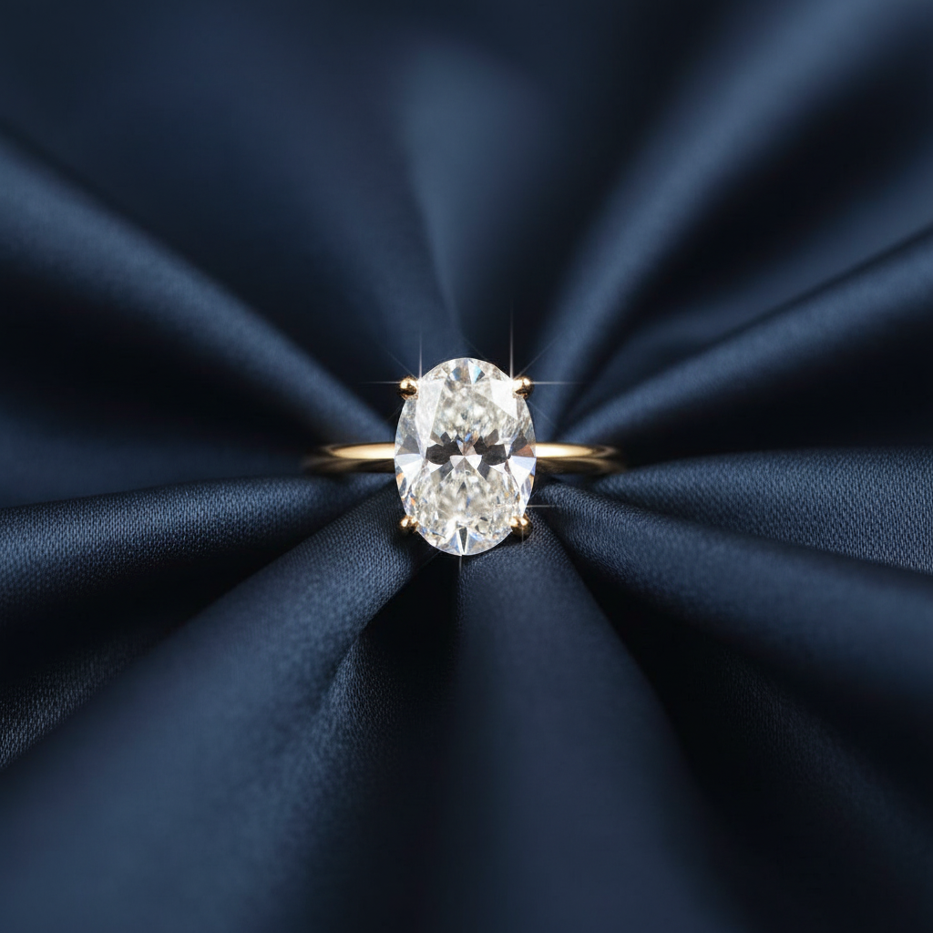 Vermeil Ring Flat Lay on Navy Blue Silk